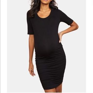 Ruched Elbow-Sleeve Dress (maternity) L